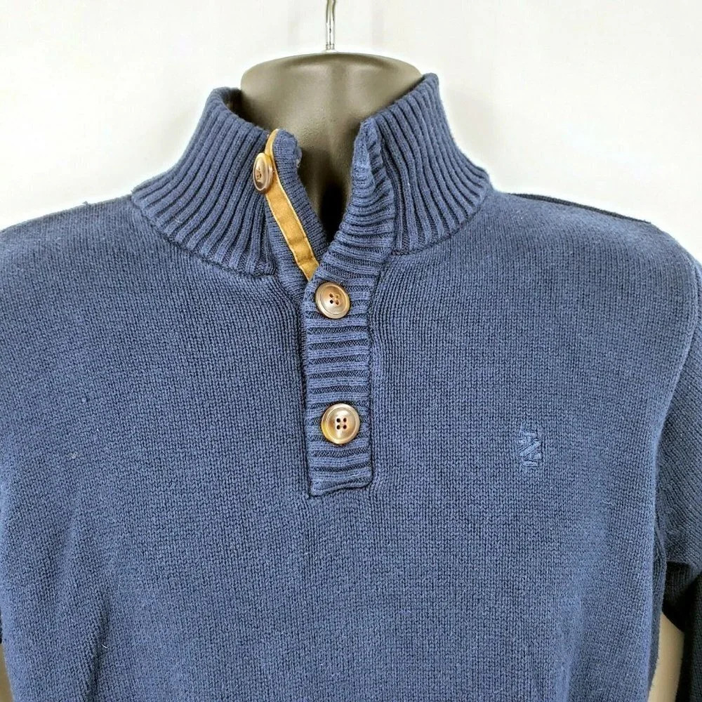 IZOD Men's Classic-Fit Marled Button-Neck Navy Blue Sweater Size Medium - Picture 5 of 10